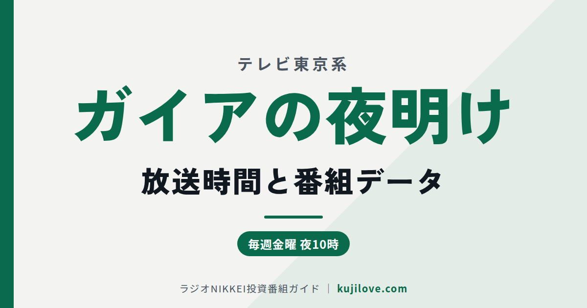 ガイアの夜明けの放送時間と番組データを示す見出し画像