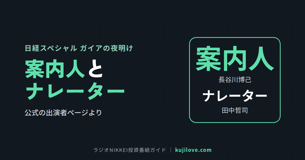 ガイアの夜明けの案内人とナレーターの役割を示す見出し画像