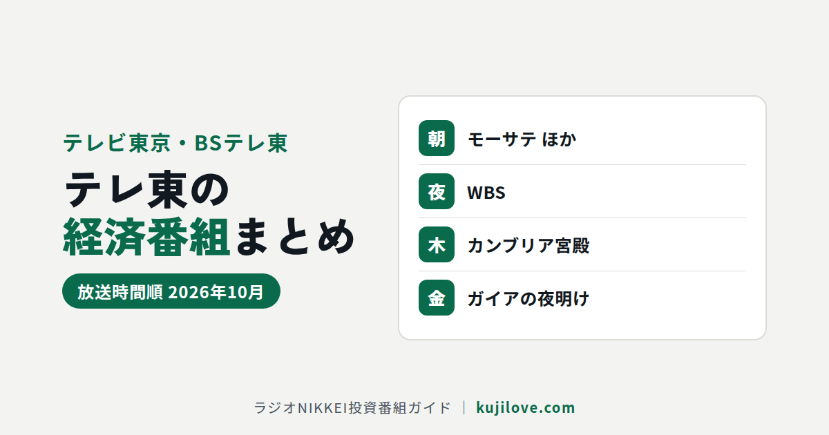 テレ東・BSテレ東の経済番組を放送時間順に並べたまとめ